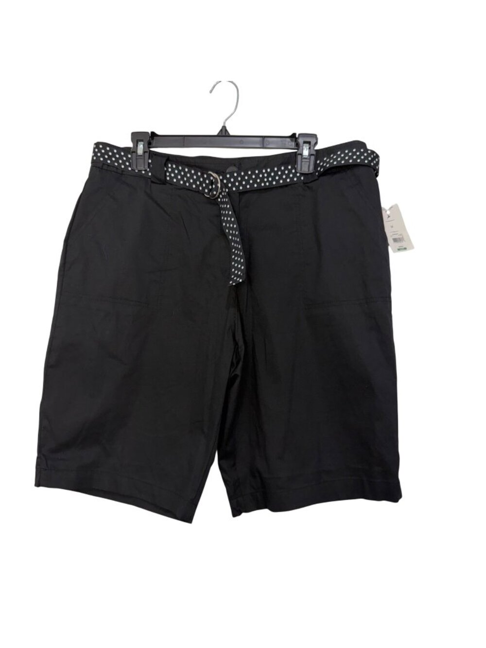 White Stag Women Black Belted Shorts Size 14 Cotton Spandex Blend Polka Dot Belt
